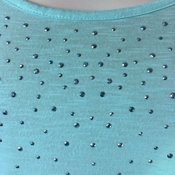Turquoise Shirt New York and Co  XL Blouse Top  Burnout Rhinestones u - Picture 5 of 5